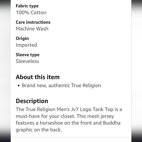 True Religion JV7 Relaxed Fit Vest Tank- Navy - Picture 3 of 5